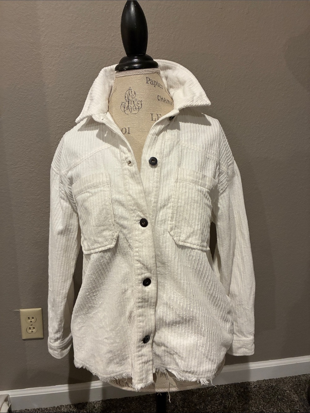 Zara Ivory Corduroy Utility Jacket